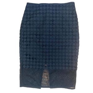 Diane Von Furstenberg Navy Blue Textured Midi Skirt